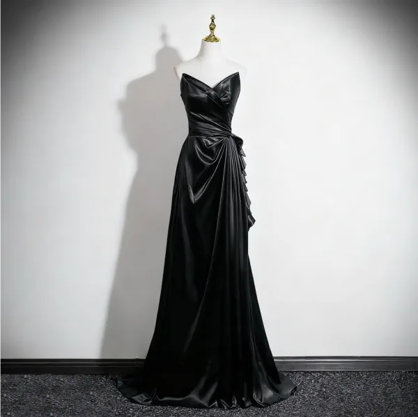 Sexy Black Evening Dresses 2025 A-Line / Princess Strapless Sleeveless Backless Floor-Length / Long Formal Dresses