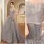 Charmant Argenté Gris Paillettes En Dentelle Fleur Robe De Soirée 2023 Princesse Bustier Sans Manches Dos Nu Volants en Cascade Longue Soirée Robe De Ceremonie