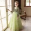 Sparkly Sage Green Cascading Ruffles Sequins Birthday Flower Girl Dresses 2024 A-Line / Princess High Neck Long Sleeve Bow Sash Floor-Length / Long Flower Girl Dresses