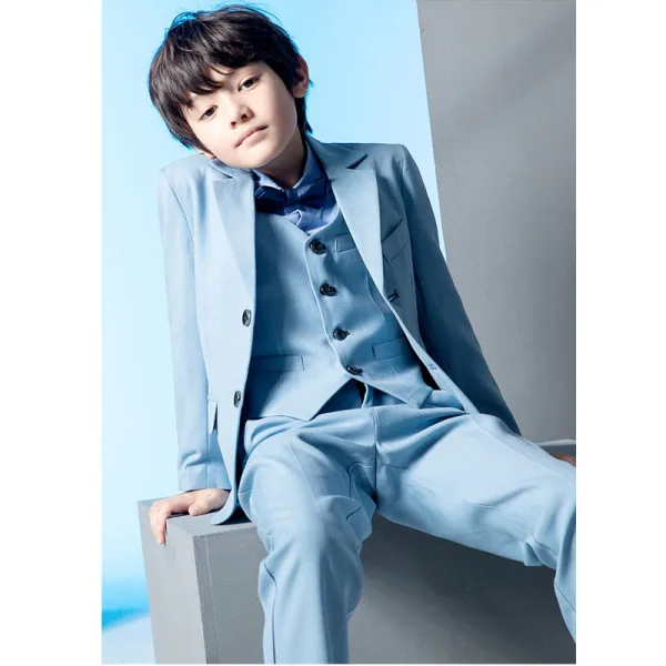 Bleu Ciel 5 pièces Manches Longues Costume Garçon Mariage 2022 Manteau Pantalon Chemise Cravate Gilet Costumes De Mariage pour garçons