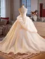 Elegant Champagne Pearl Appliques Satin Prom Dresses 2025 Ball Gown Strapless Bow Sleeveless Backless Sweep Train Formal Dresses