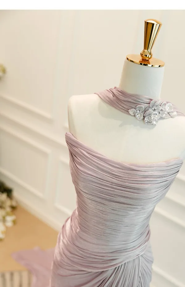 Étourdissant Sans Manches Volants Trompette / Sirène Lavande Robe De Bal 2025 Tapis rouge Été Robe De Cérémonie Bretelles croisées Train De Balayage Bustier