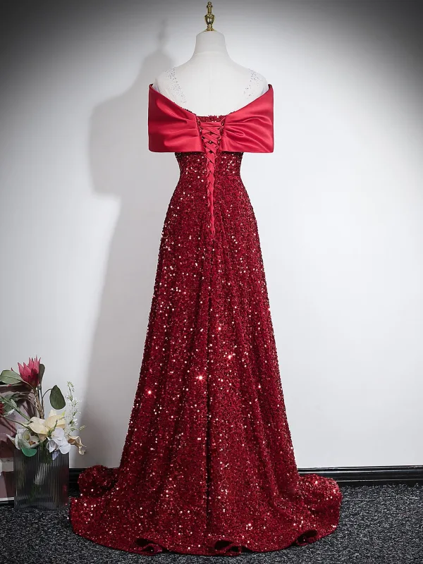 Sparkly Black Gold Sequins Evening Dresses 2026 A-Line / Princess Off-The-Shoulder Short Sleeve Backless