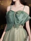 Fashion Sage Green Sequins Prom Dresses 2022 A-Line / Princess Spaghetti Straps Bow Rhinestone Sleeveless Backless Floor-Length / Long Prom Formal Dresses