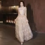 Chic / Beautiful Champagne Sequins Lace Flower Prom Dresses 2024 A-Line / Princess Scoop Neck 3/4 Sleeve Floor-Length / Long Prom Formal Dresses