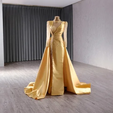 High End Vintage Retro Gold Sequins Trumpet Mermaid Prom Dresses 2024 High Neck Long Sleeve Backless Sweep Train Prom Formal Dresses