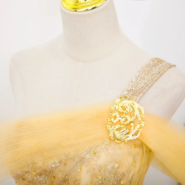 Chic / Belle Jaune Perlage Paillettes Robe De Bal 2022 Robe Boule Une épaule Sans Manches Dos Nu Longue Promo Robe De Ceremonie