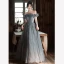 Chic / Belle Gris Volants Robe De Bal 2022 Princesse De l'épaule Manches Courtes Dos Nu Longue Promo Robe De Ceremonie