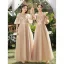 Modest / Simple Champagne Lace Flower Bridesmaid Dresses 2023 A-Line / Princess Scoop Neck Short Sleeve Backless Floor-Length / Long Bridesmaid Dresses