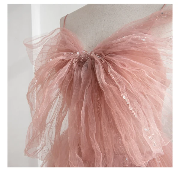 Charmant Rougissant Rose Perlage Robe De Soirée 2023 Princesse Bretelles Spaghetti Noeud Sans Manches Dos Nu Longue Soirée Robe De Ceremonie
