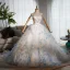Luxury / Gorgeous White Beading Appliques Sequins Lace Flower Wedding Dresses 2025 Ball Gown Off-The-Shoulder Sleeveless Backless Sweep Train