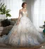 Luxury / Gorgeous White Beading Appliques Sequins Lace Flower Wedding Dresses 2025 Ball Gown Off-The-Shoulder Sleeveless Backless Sweep Train