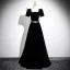 Chic / Beautiful Black Rhinestone Velvet Evening Dresses 2025 A-Line / Princess Square Neckline Short Sleeve Backless Floor-Length / Long Evening Party Formal Dresses