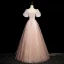 Charmant Rougissant Rose Paillettes Robe De Bal 2023 Princesse Encolure Carrée Manches Courtes Dos Nu Longue Robe De Ceremonie