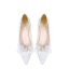 Elegante Weiß Perlenstickerei Spitze Brautschuhe 2024 4 cm Thick Heels Low Heel Spitzschuh Hochzeit Pumps Hochhackige