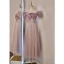 Chic / Beautiful Blushing Pink Glitter Bridesmaid Dresses 2023 A-Line / Princess Short Sleeve Backless Tea-length Bridesmaid Dresses