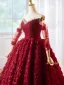 Blumenfee Burgunderrot Strass Applikationen Ballkleider 2025 Ballkleid Bandeau Ärmellos Lange Festliche Kleider