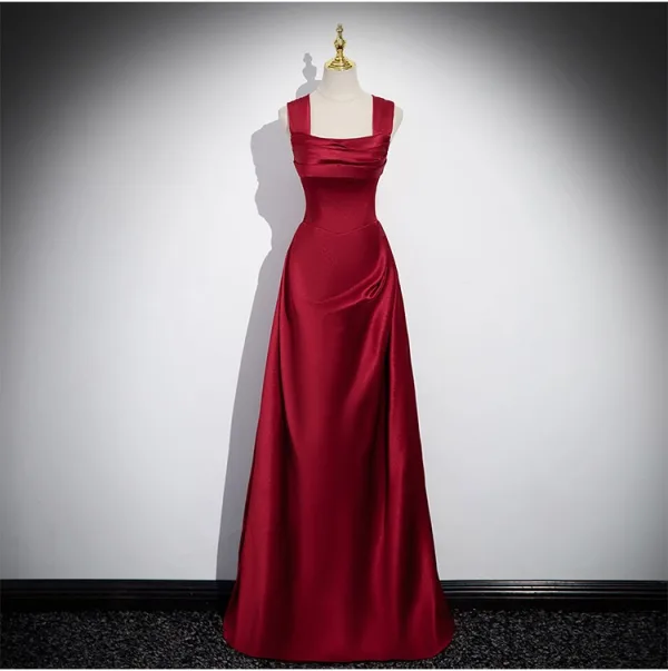 Chic / Beautiful Burgundy Prom Dresses 2024 A-Line / Princess Strapless Sleeveless Backless Floor-Length / Long Prom Formal Dresses