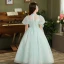 Chic / Belle Vert Cendré Paillettes Noeud Anniversaire Robe Ceremonie Fille 2024 Robe Boule Col Haut Gonflée Manches Courtes Longue