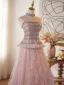 Luxury / Gorgeous Sparkly Blushing Pink Beading Rhinestone Sequins Prom Dresses 2026 A-Line / Princess Strapless Sleeveless Backless Floor-Length / Long Formal Dresses