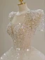 Charming White Beading Sequins Court Train Wedding Dresses 2024 Ball Gown Scoop Neck Short Sleeve Backless Wedding