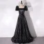 Scintillantes Noire Paillettes Robe De Bal 2024 Princesse Encolure Carrée Manches Courtes Dos Nu Longue Promo Robe De Ceremonie