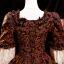 Medieval Vintage / Retro Brown Printing Prom Dresses 2025 Ball Gown Square Neckline Bell sleeves Backless Floor-Length / Long Prom Formal Dresses