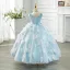 Classy Sky Blue Beading Rhinestone Sequins Birthday Flower Girl Dresses 2024 Ball Gown High Neck Sleeveless Floor-Length / Long Tulle