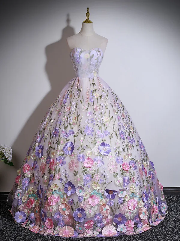 Flower Fairy Multi-Colors Embroidered Flower Prom Dresses 2026 Ball Gown Strapless Sleeveless Backless Floor-Length / Long Prom Formal Dresses