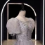 Scintillantes Argenté Gris Glitter Paillettes Robe De Bal 2023 Princesse Encolure Dégagée Manches Courtes Dos Nu Longue Promo Robe De Ceremonie