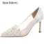 Élégant Blanche En Dentelle Faux Diamant Chaussure De Mariée 2024 Cuir 8 cm Talons Aiguilles À Bout Pointu Mariage Escarpins Talons Hauts