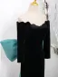 Élégant Noire Robe De Bal 2024 Trompette / Sirène De l'épaule 3/4 Manches Dos Nu Noeud Train De Balayage Promo Robe De Ceremonie