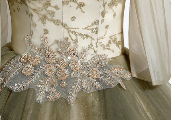 Elegant Khaki Beading Sequins Embroidered Prom Dresses 2024 Ball Gown High Neck 1/2 Sleeves Floor-Length / Long Prom Formal Dresses