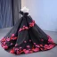 High-end Flower Fairy Black Appliques Sequins Prom Dresses 2023 Ball Gown Strapless Sleeveless Backless Sweep Train Prom Formal Dresses