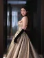 Fashion Gold Appliques Glitter Prom Dresses 2025 Ball Gown Strapless Sleeveless Backless Floor-Length / Long Prom Formal Dresses