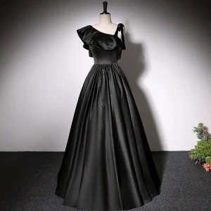 Mode Noire Satin Robe De Bal 2022 Princesse V Cou Sans Manches Dos Nu Longue Robe De Ceremonie