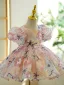Chic / Beautiful Multi-Colors Sequins Short Birthday Flower Girl Dresses 2023 Ball Gown V-Neck Puffy Short Sleeve