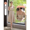 Modest / Simple Khaki Bridesmaid Dresses 2022 A-Line / Princess Short Sleeve Backless Sash Floor-Length / Long Bridesmaid Dresses