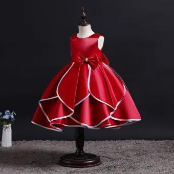 Fashion Burgundy Birthday Cascading Ruffles Flower Girl Dresses 2023 Ball Gown Scoop Neck Sleeveless Backless Bow Tea Length Flower Girl Dresses