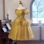 Fashion Yellow Sequins Appliques Short Homecoming Graduation Dresses Cocktail Dresses 2024 Ball Gown Spaghetti Straps Short Sleeve Backless Tulle
