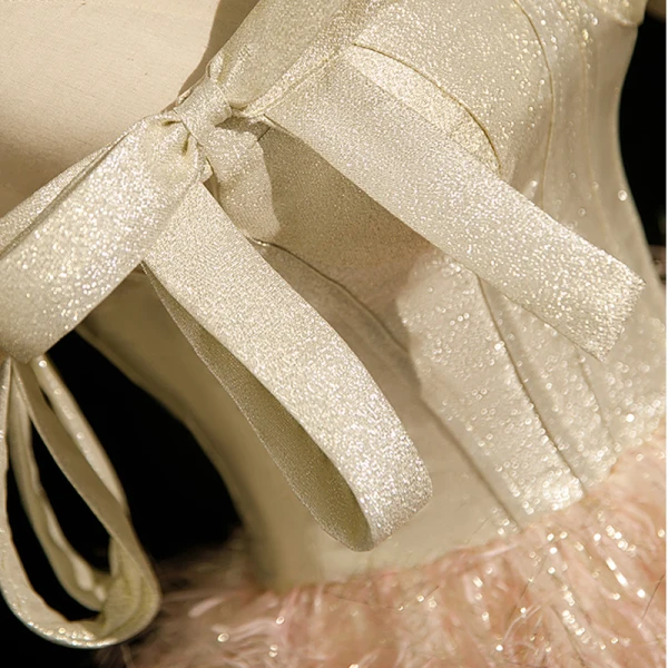 Charmant Champagne Paillettes Gland Robe De Bal 2023 Robe Boule De l'épaule Sans Manches Dos Nu Noeud Longue Promo Robe De Ceremonie