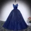 Vintage / Retro Sequins Navy Blue Prom Dresses 2025 Ball Gown Spaghetti Straps Sleeveless Backless Floor-Length / Long Formal Dresses