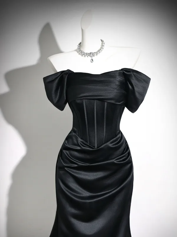 Vintage Retro Black Evening Dresses 2026 Trumpet Mermaid Off-The-Shoulder Short Sleeve