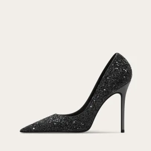 Charming Black Glitter Sequins Cocktail Party Pumps 2025 10 Cm Stiletto Heels Pointed Toe Pumps High Heels