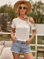 Confortable Été Une épaule Couleur Unie Blanche Hauts pour Femmes 2021 Noeud Vêtement de rue Manches Courtes Tee T-shirt