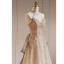 Sexy Champagne Perlage Perle Paillettes Robe De Soirée 2023 Princesse Titulaire Sans Manches Dos Nu Noeud Train De Balayage Soirée Robe De Ceremonie