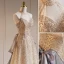 Sexy Champagne Perlage Perle Paillettes Robe De Soirée 2023 Princesse Titulaire Sans Manches Dos Nu Noeud Train De Balayage Soirée Robe De Ceremonie