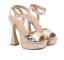Charmant Gold Cocktail Abend Laser Sandalen Damen 2023 Knöchelriemen 14 cm Thick Heels Peeptoes Sandaletten Hochhackige