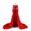 Luxe Rouge Fait main Perlage Paillettes Plumes Robe De Soirée 2023 Trompette / Sirène Encolure Dégagée Manches Longues Ceinture Tribunal Train Soirée Robe De Ceremonie