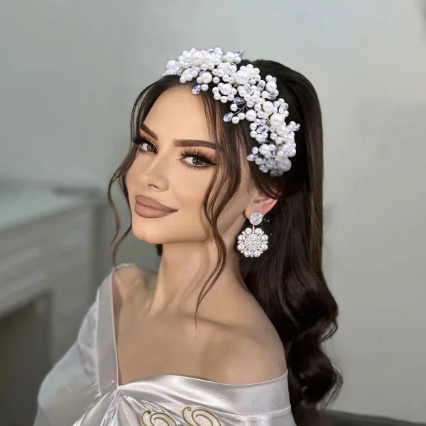 Chic / Beautiful Silver Pearl Rhinestone Alloy Wedding Bridal Hair Accessories 2024